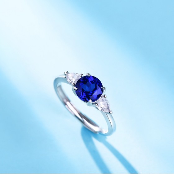 S925 sterling silver oval couple rings, blue corundum rings, fashionable and versatile rings for children, 1-carat sapphire rings